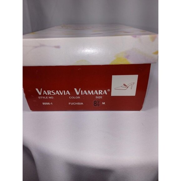Varsavia Viamara Shoes Womens Size 8.5 Fuchsia Pink Satin Mule Heels Rhinestone - Picture 10 of 10